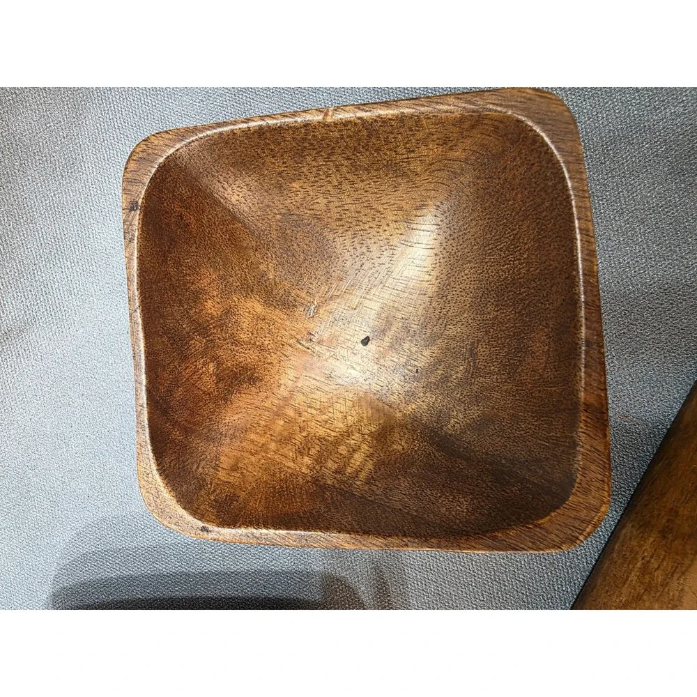 Vintage Acacia Wood Serving Set 3 Square Bowls and Rectangular Tray Philippines